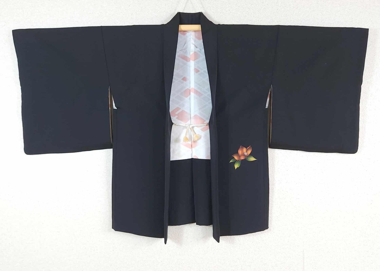 Black Haori with hand-painted flowers