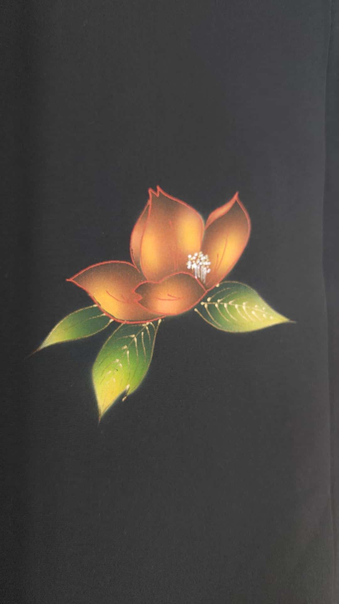 Black Haori with hand-painted flowers