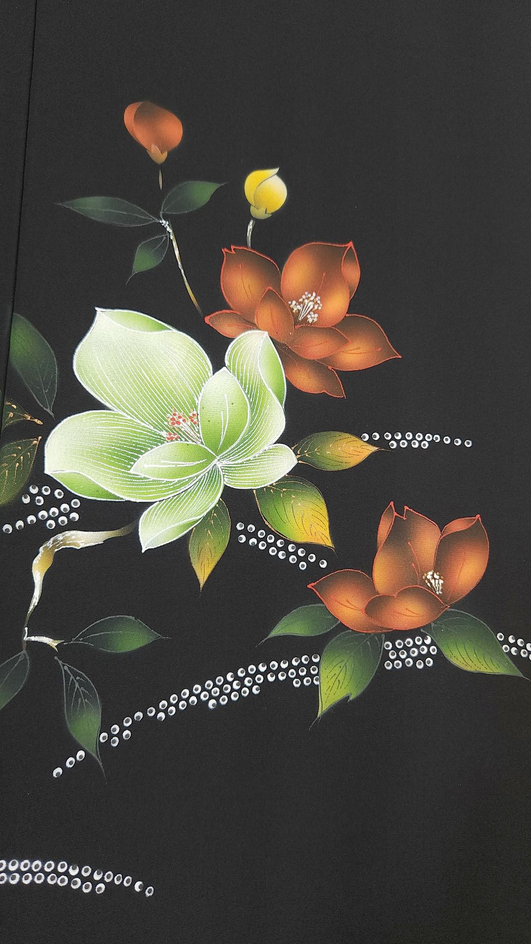 Black Haori with hand-painted flowers