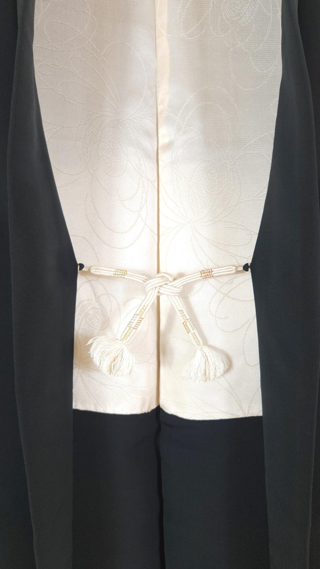 Black Haori with raspberry red embroidered flowers