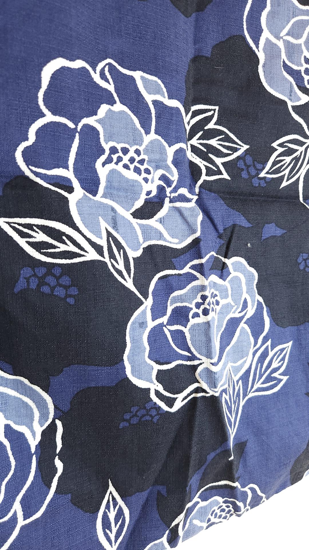 Blue cotton Yukata with white floral pattern