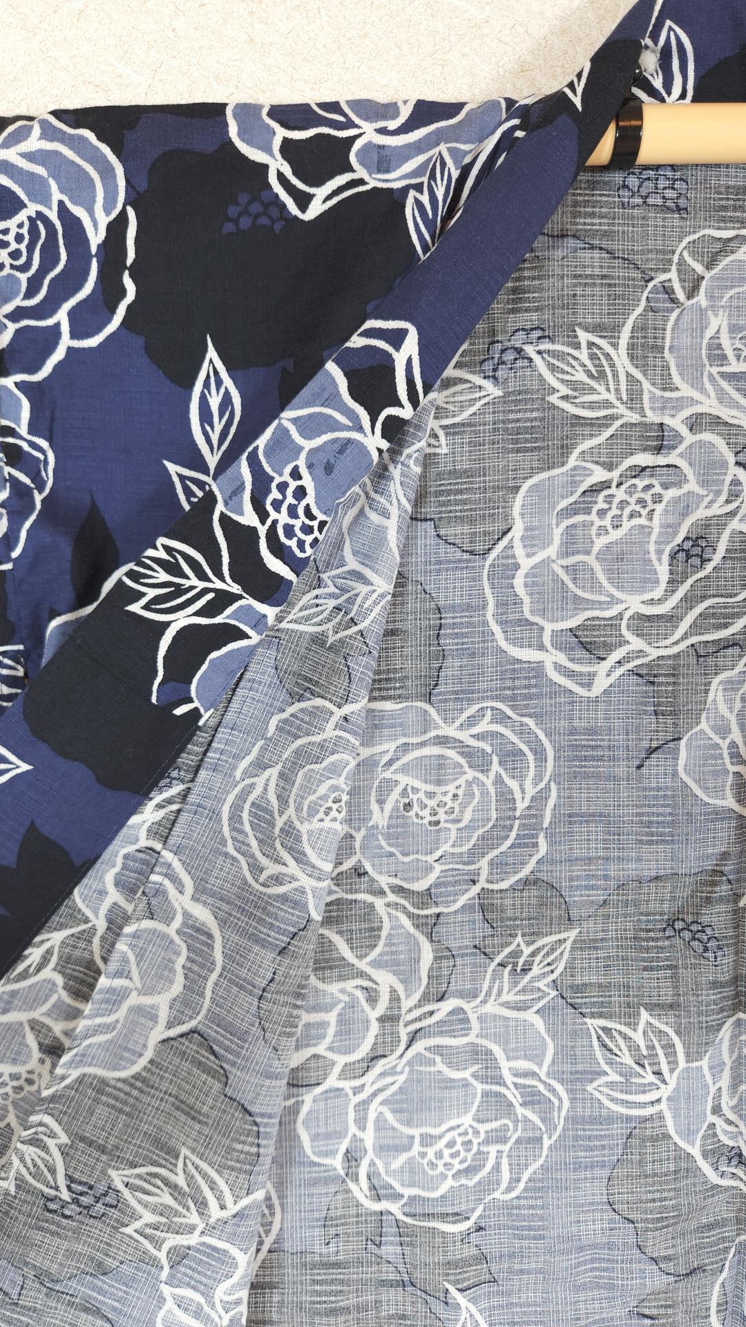 Blue cotton Yukata with white floral pattern