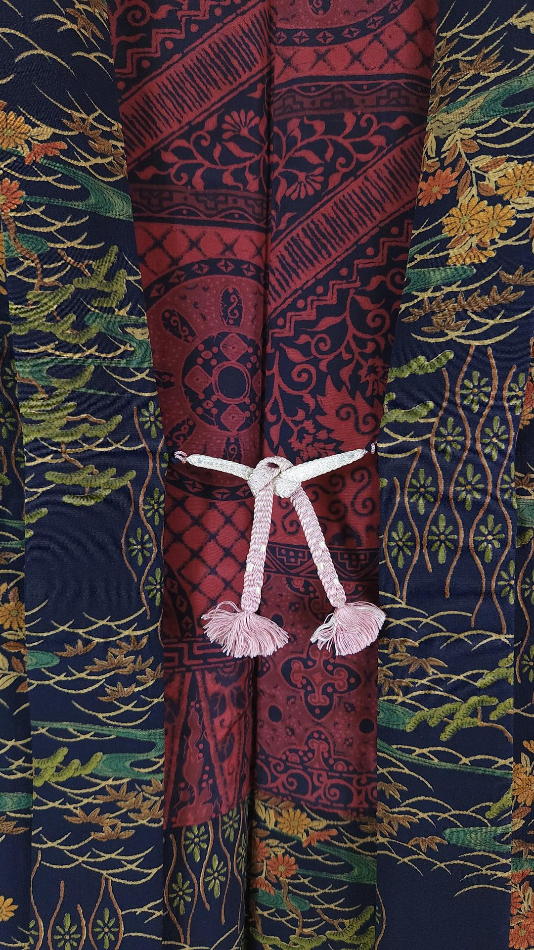 Dark blue Haori with pine and flower motifs