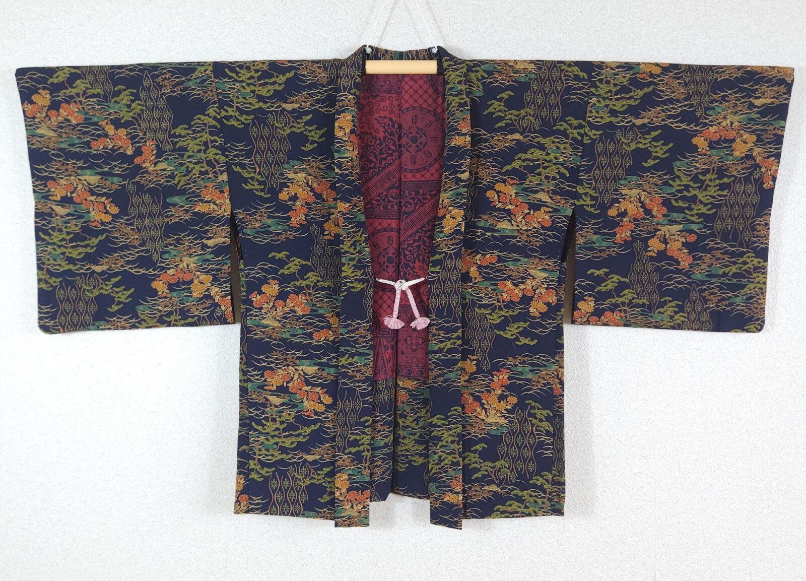 Dark blue Haori with pine and flower motifs