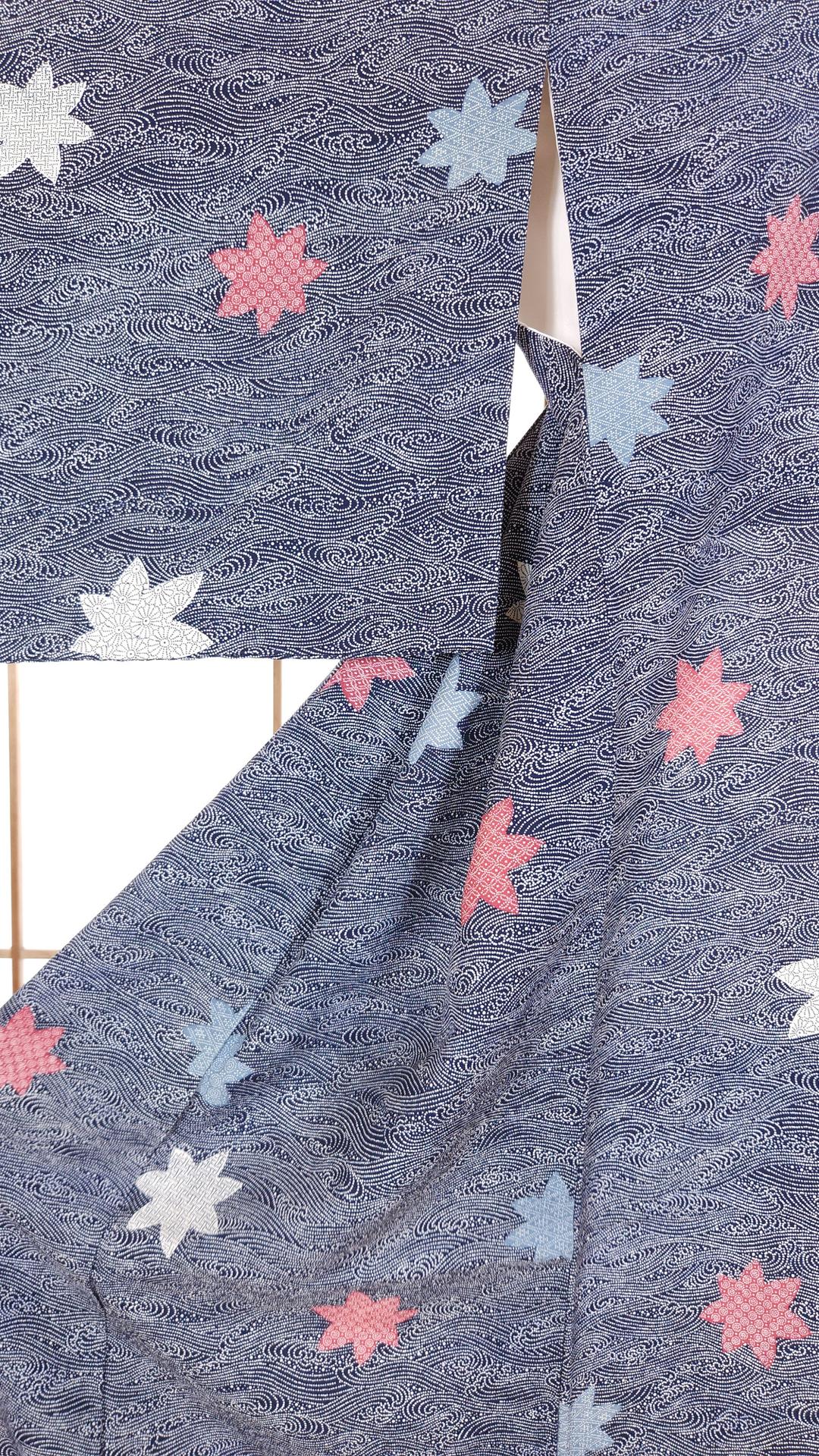 Dark blue Komon Kimono with momiji leaves