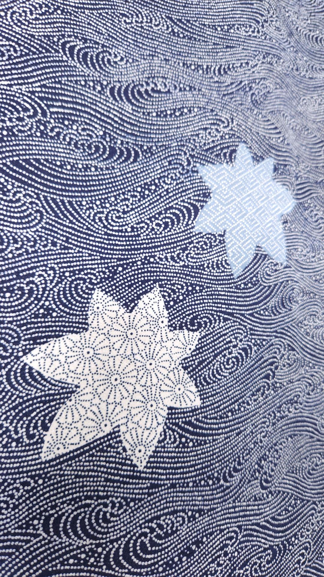 Dark blue Komon Kimono with momiji leaves