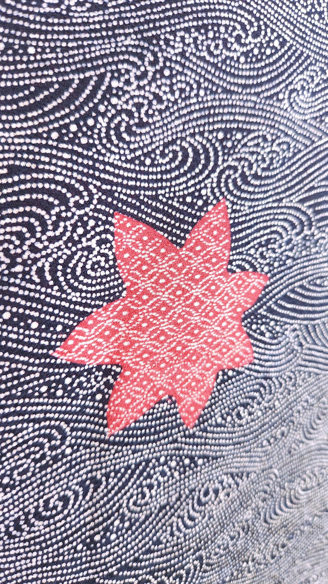 Dark blue Komon Kimono with momiji leaves