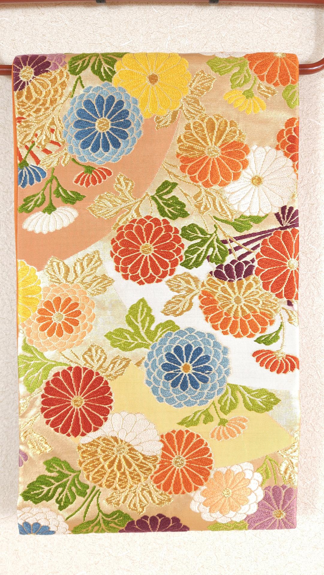 Fukuro Obi with colorful chrysanthemums