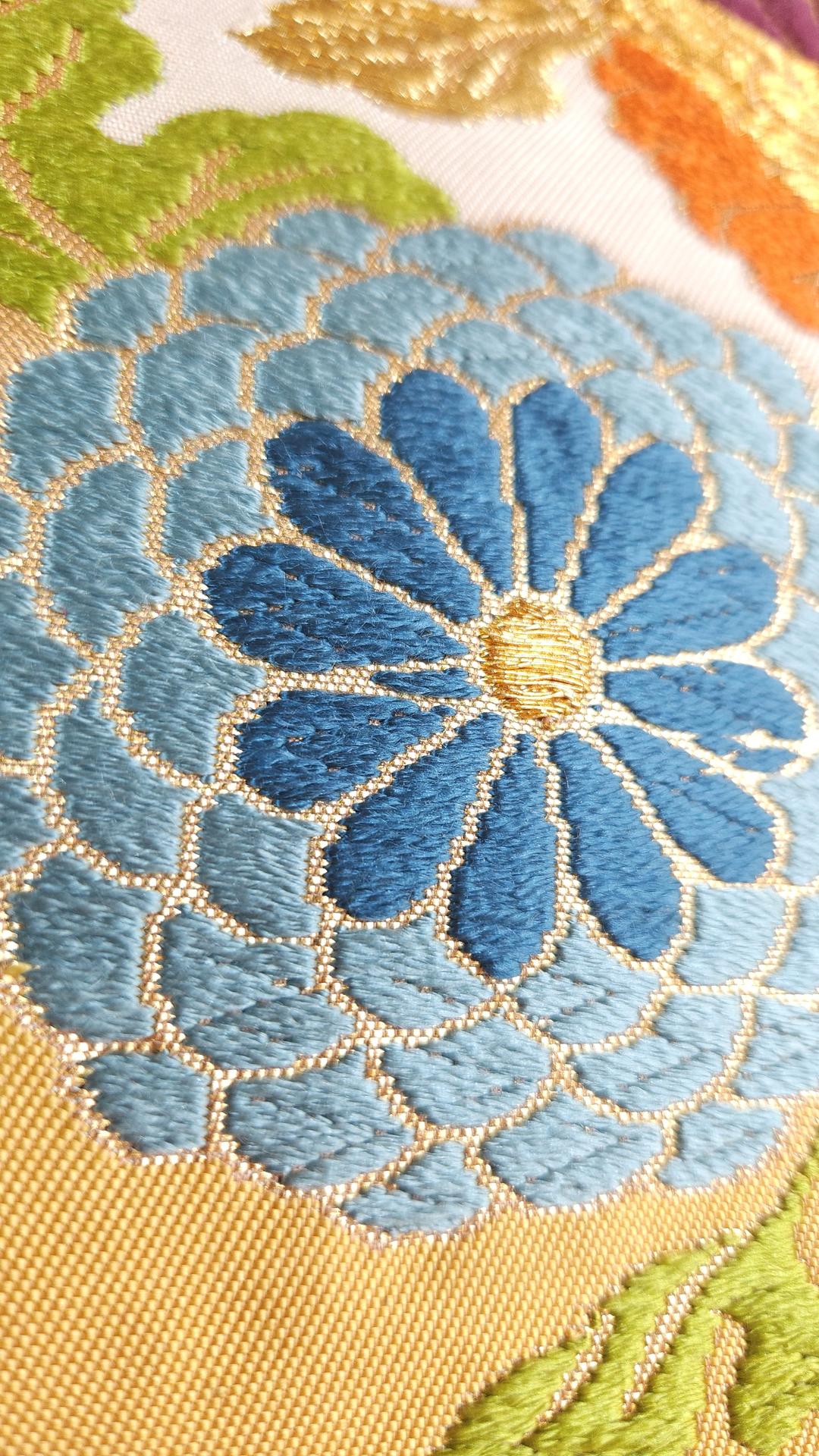 Fukuro Obi with colorful chrysanthemums