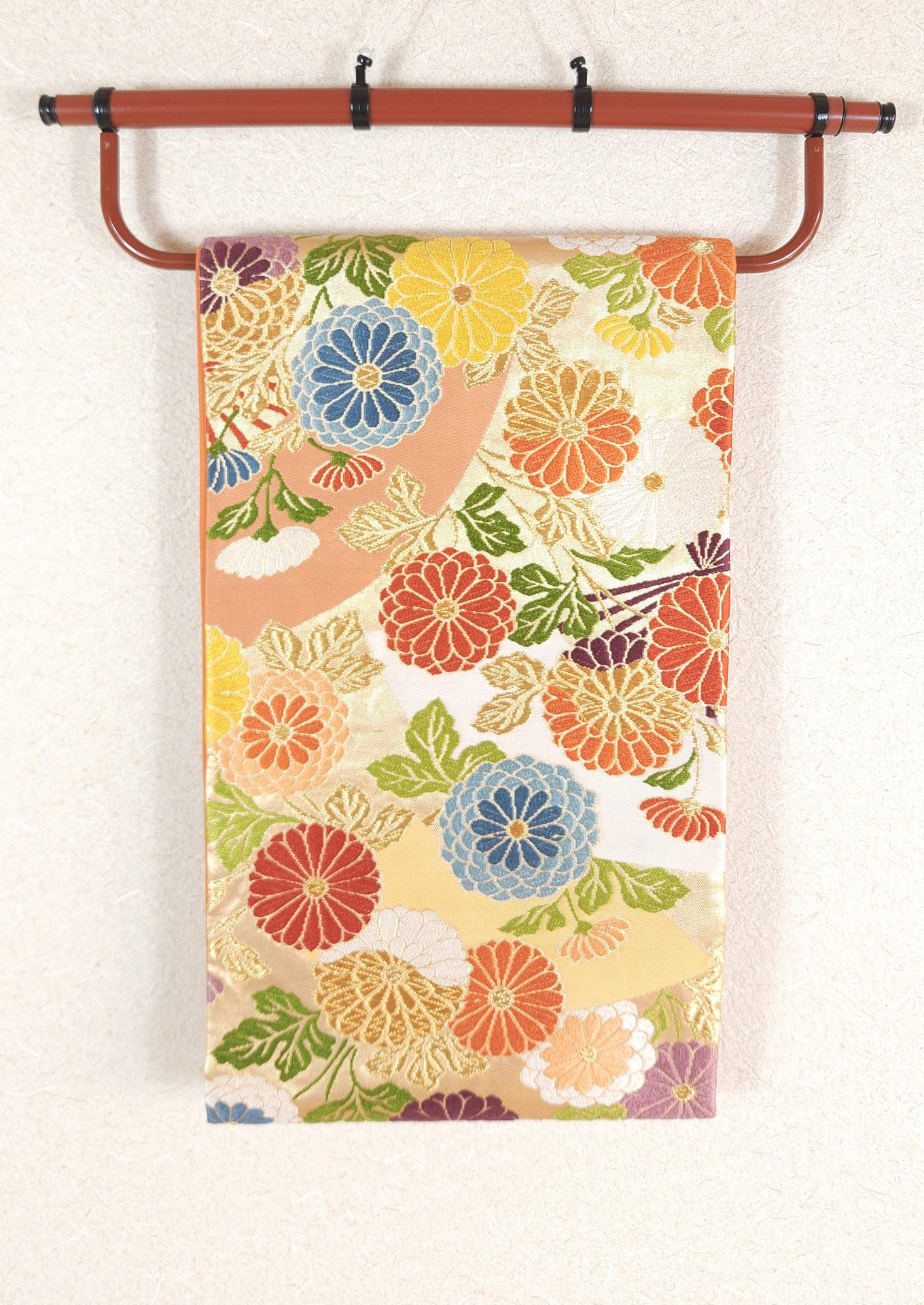 Fukuro Obi with colorful chrysanthemums