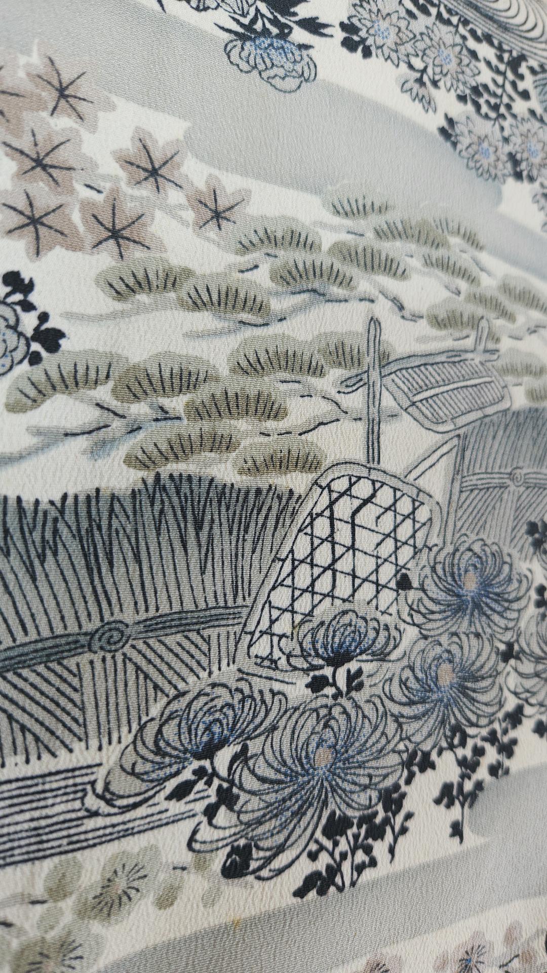 Gray Haori with traditional Japanese houses