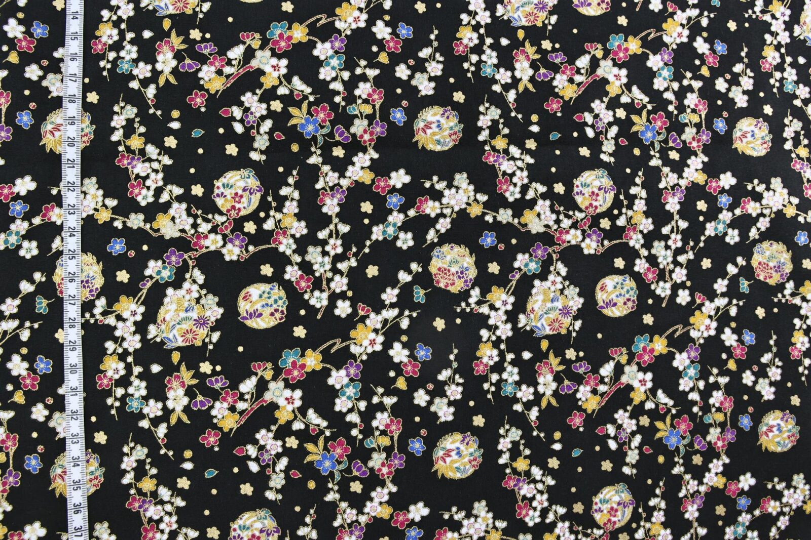 Japanese Fabric Ume and Hana Maru black background