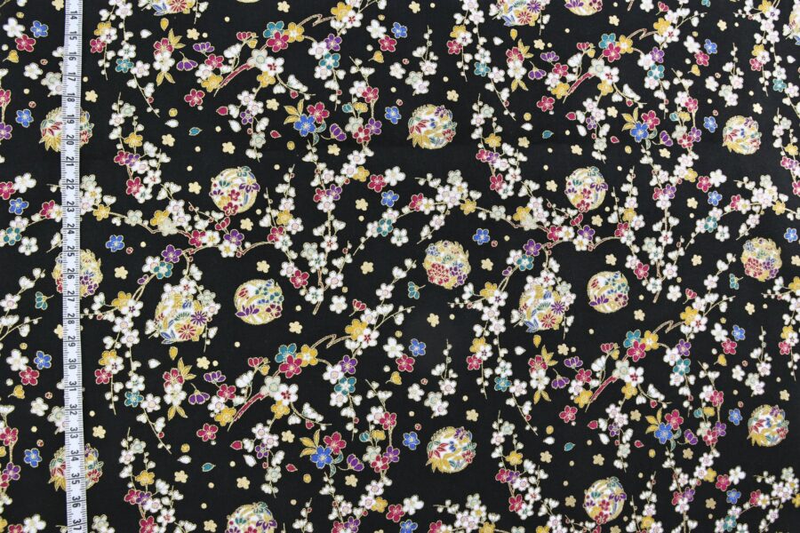 Japanese Fabric Ume and Hana Maru black background