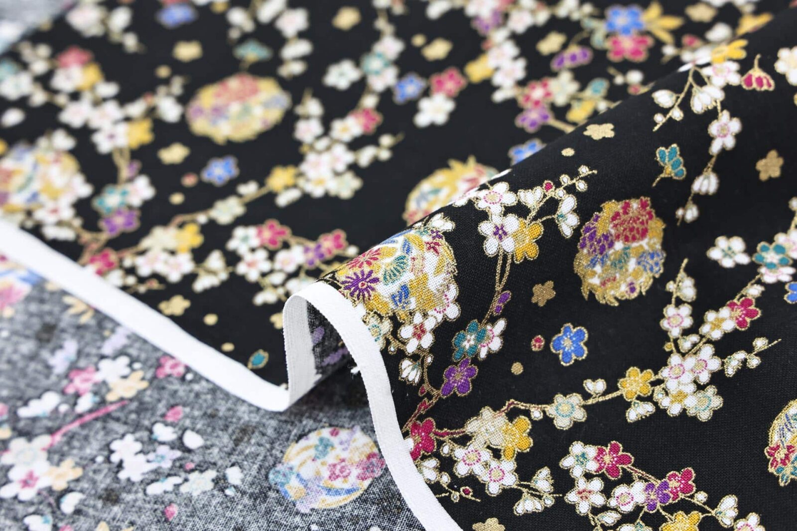 Japanese Fabric Ume and Hana Maru black background