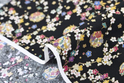 Japanese Fabric Ume and Hana Maru black background