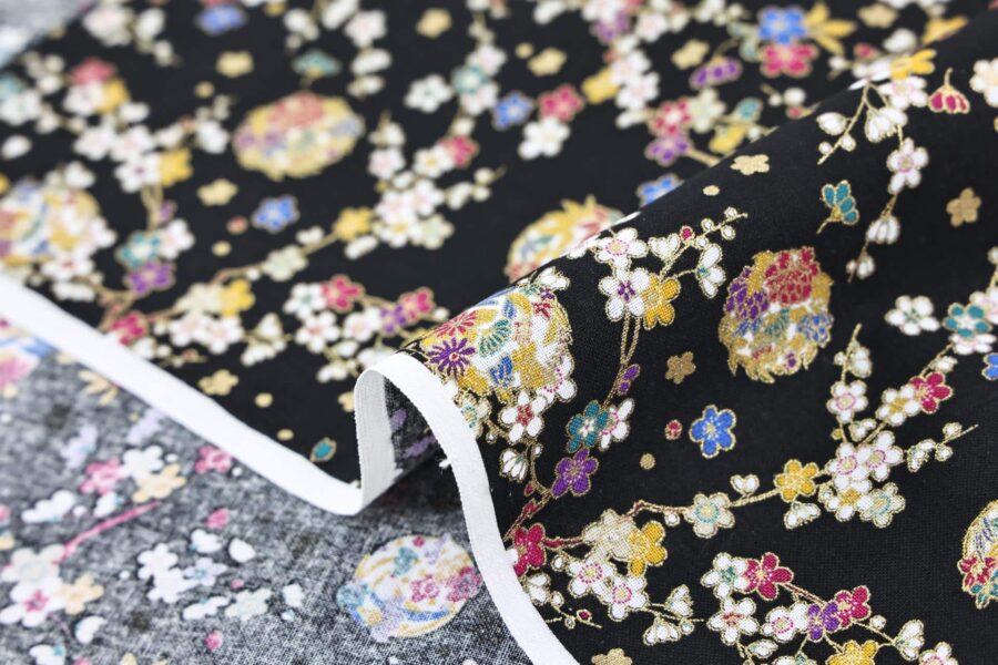 Japanese Fabric Ume and Hana Maru black background