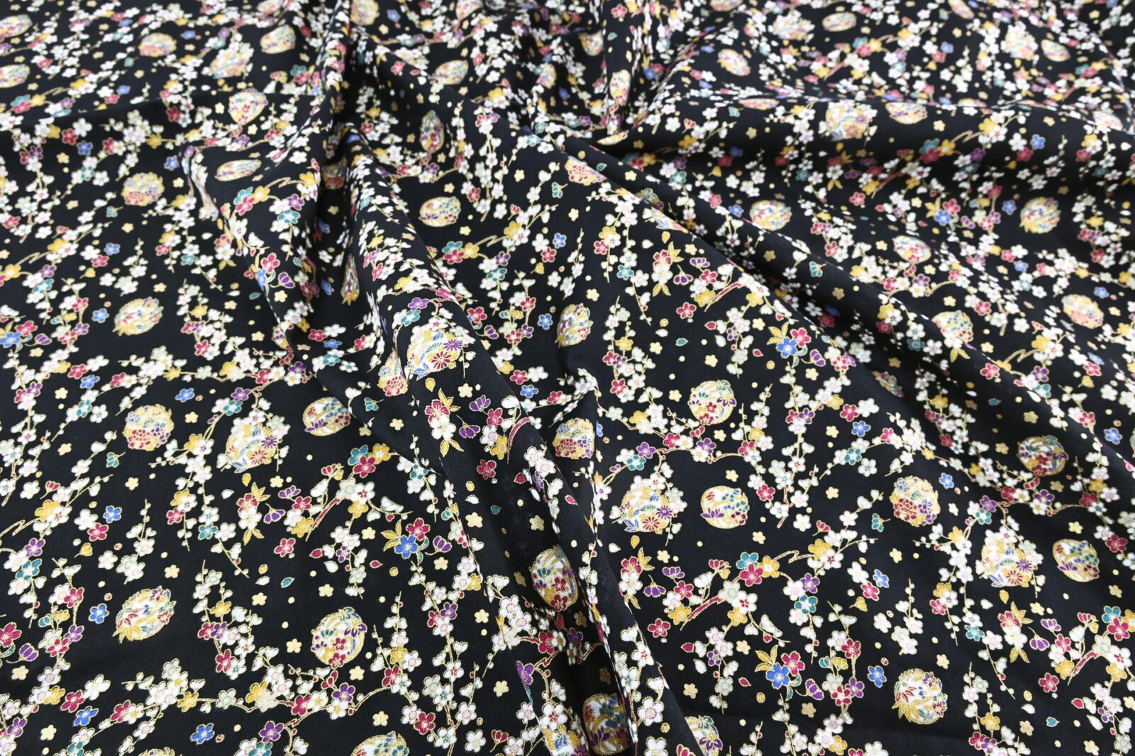 Japanese Fabric Ume and Hana Maru black background