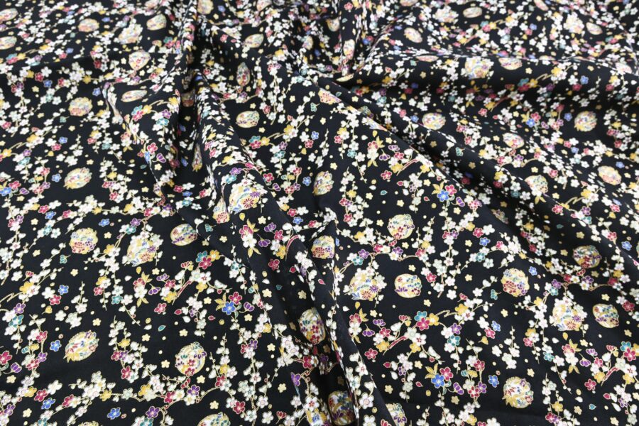 Japanese Fabric Ume and Hana Maru black background