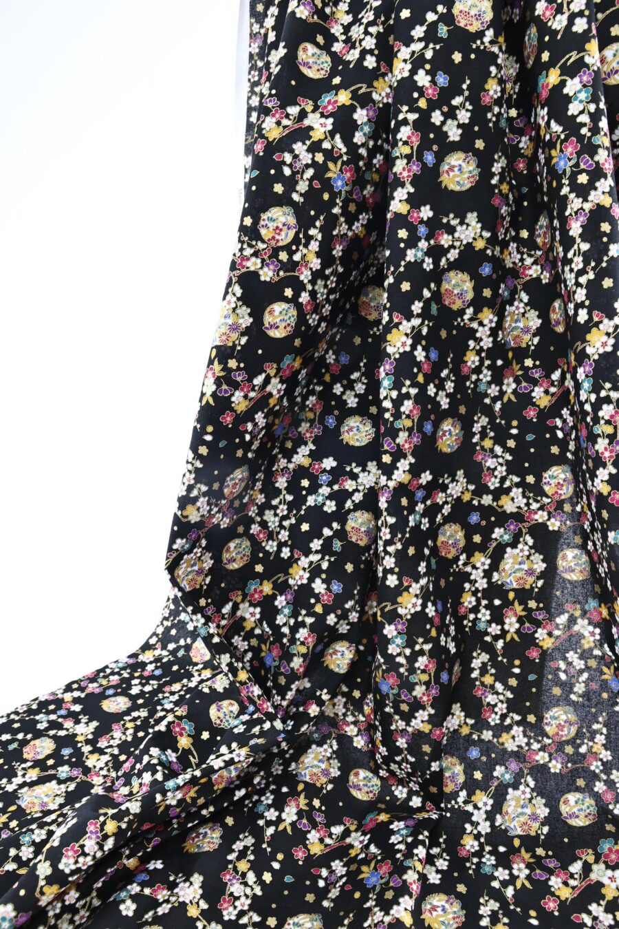 Japanese Fabric Ume and Hana Maru black background