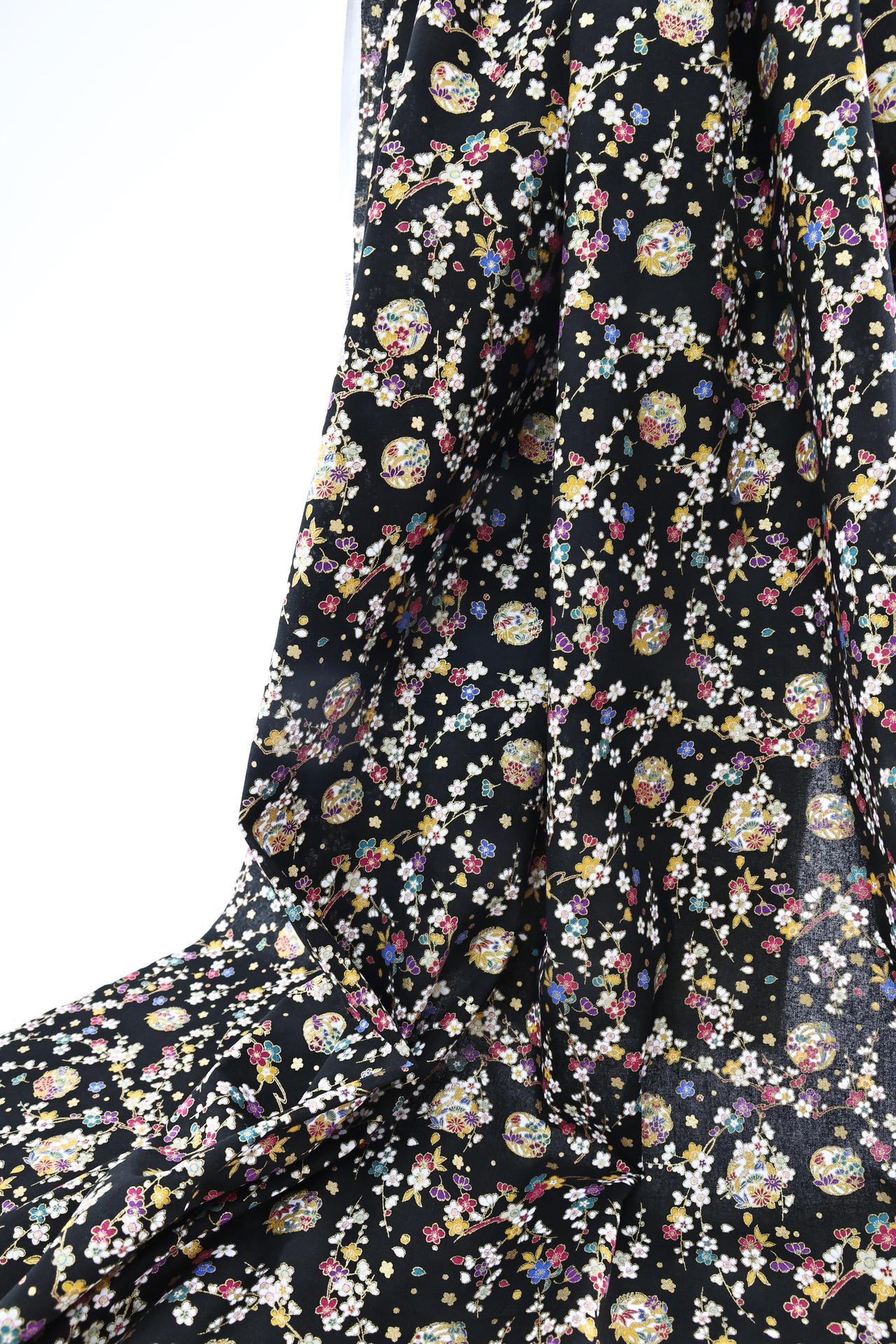 Japanese Fabric Ume and Hana Maru black background