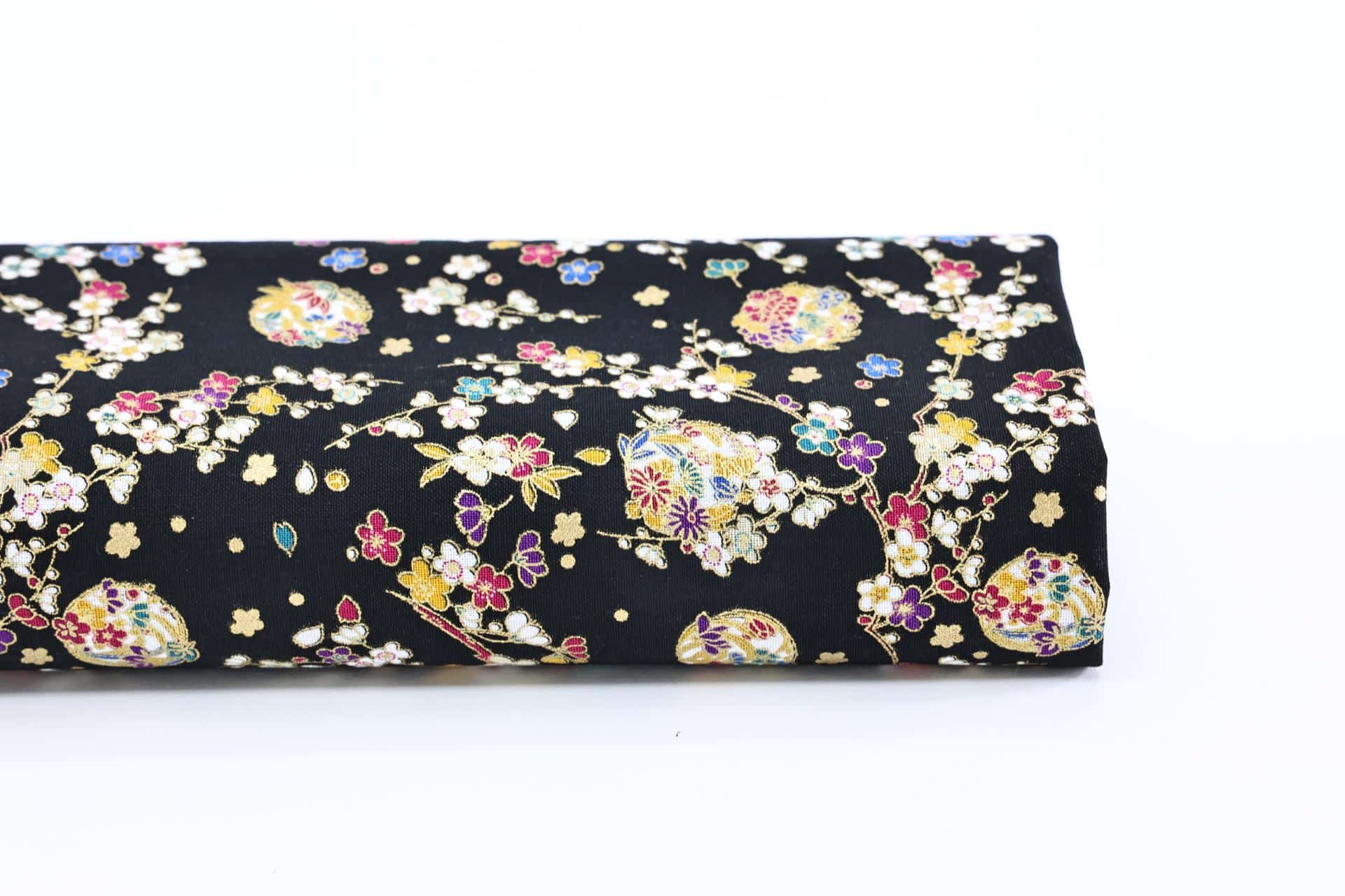 Japanese Fabric Ume and Hana Maru black background