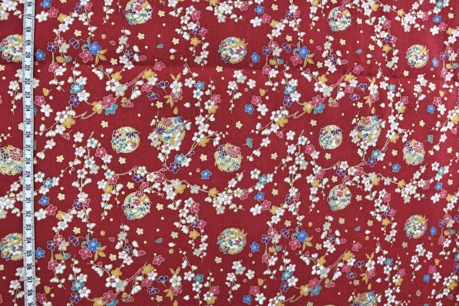 Japanese Fabric Ume and Hana Maru red background
