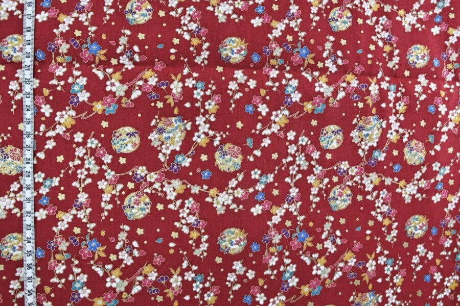 Japanese Fabric Ume and Hana Maru red background