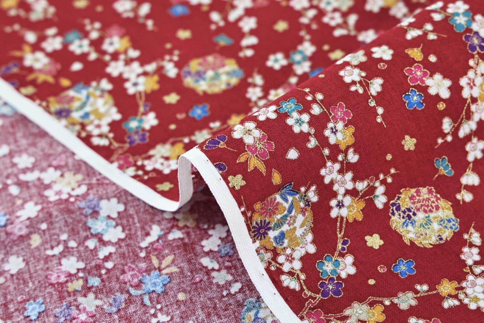 Japanese Fabric Ume and Hana Maru red background