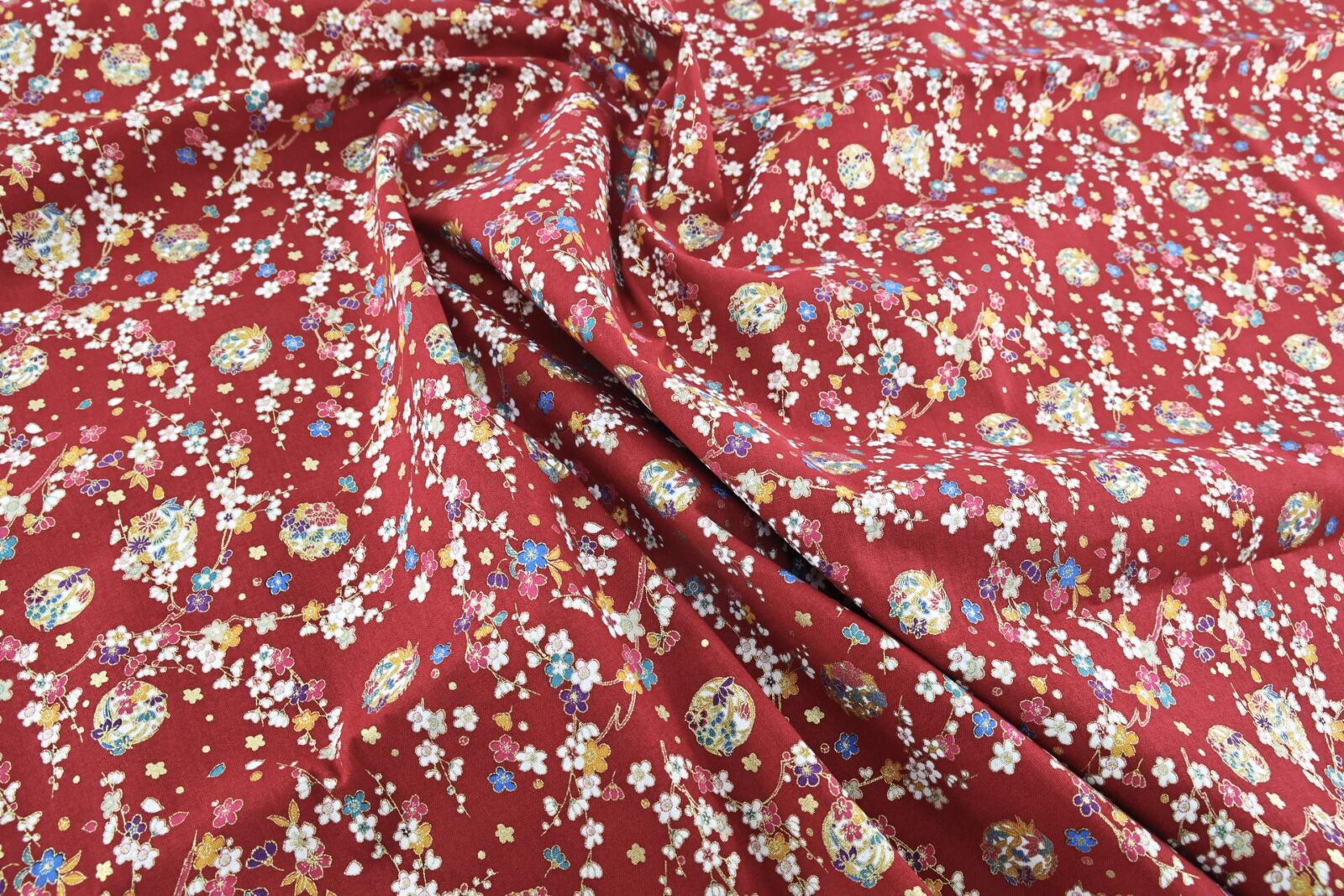 Japanese Fabric Ume and Hana Maru red background
