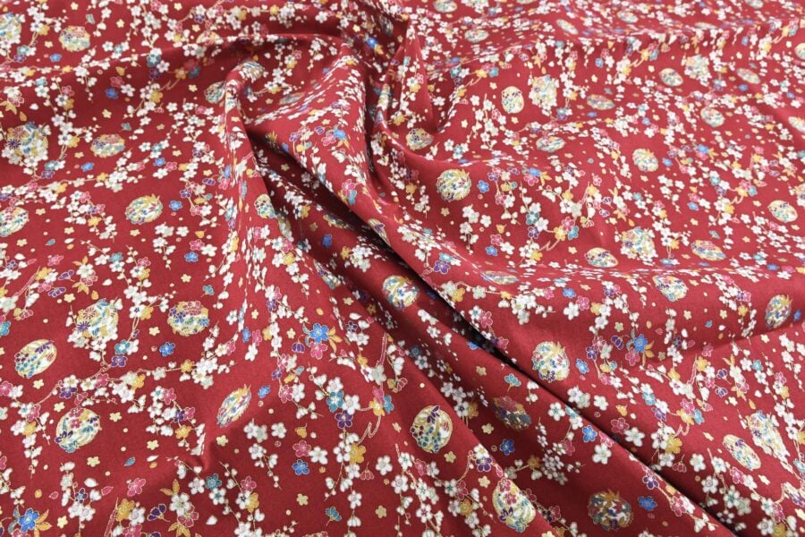 Japanese Fabric Ume and Hana Maru red background