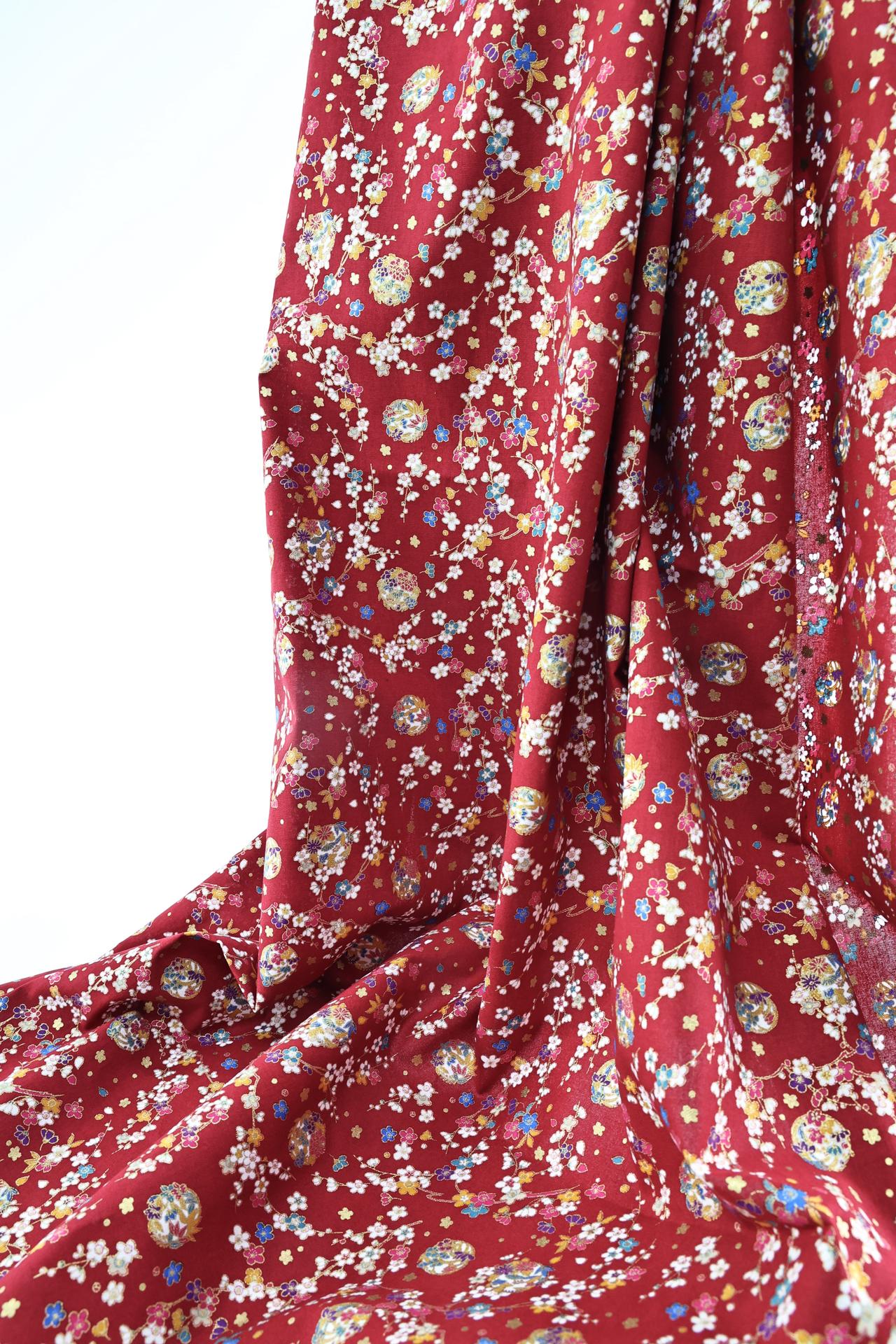 Japanese Fabric Ume and Hana Maru red background