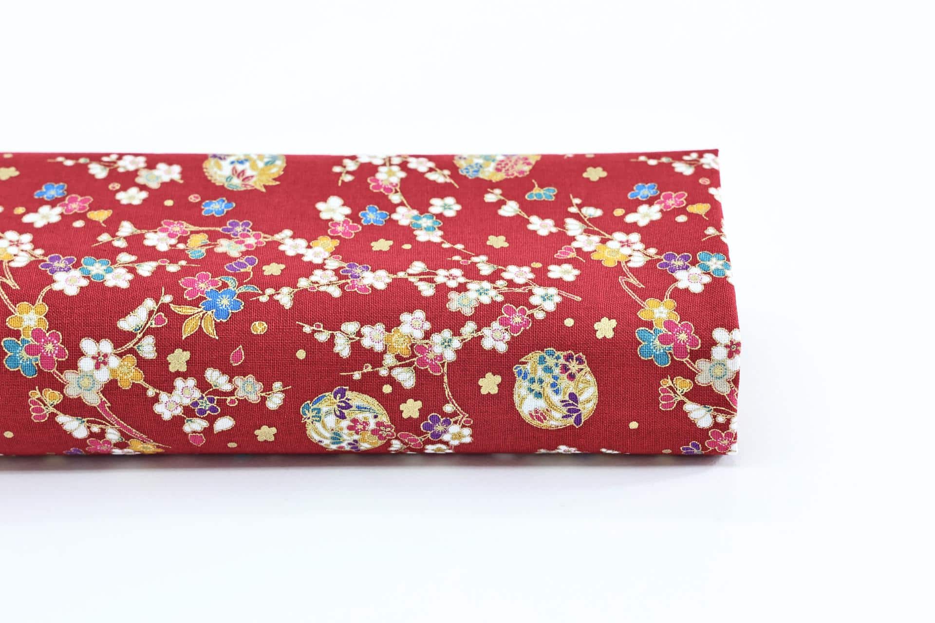 Japanese Fabric Ume and Hana Maru red background