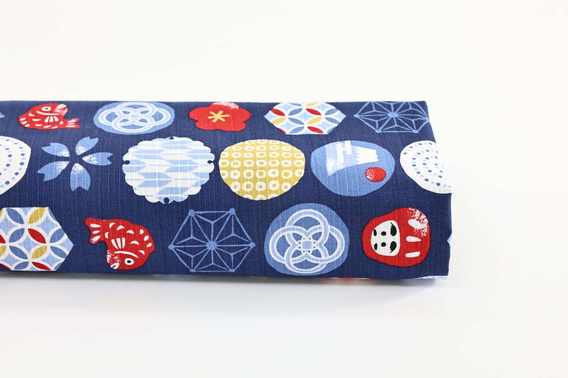 Japanese fabric colorful symbols blue background