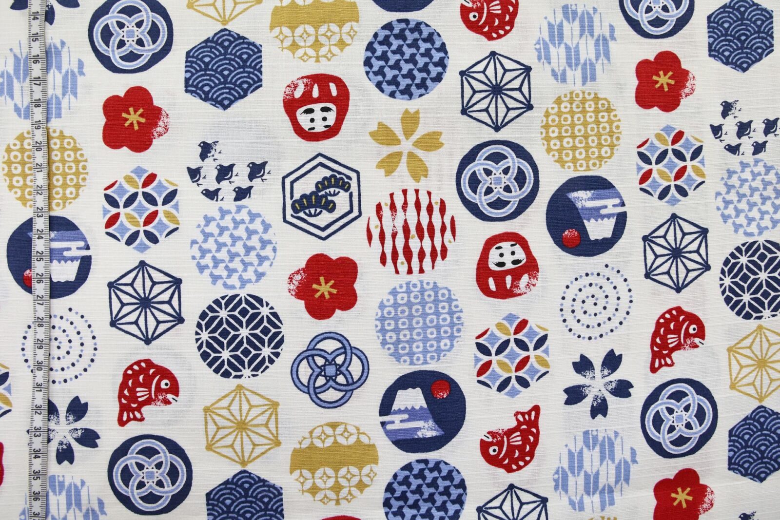 Japanese fabric colorful symbols white background