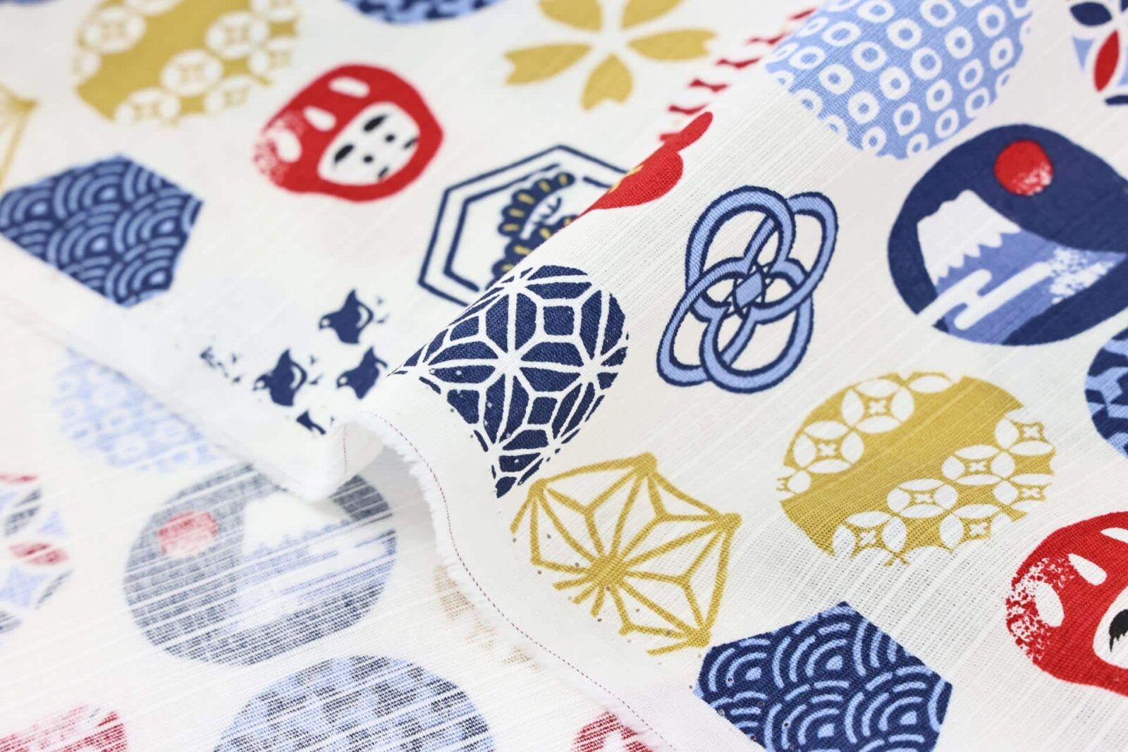 Japanese fabric colorful symbols white background