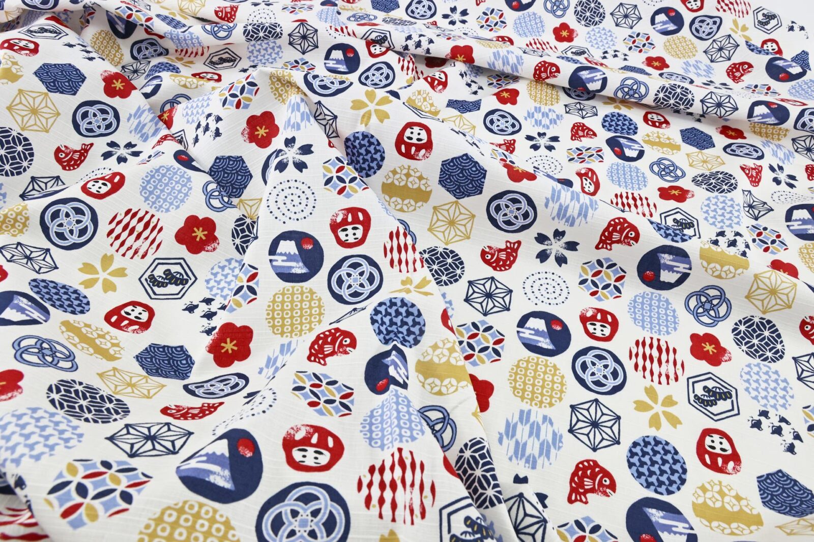 Japanese fabric colorful symbols white background
