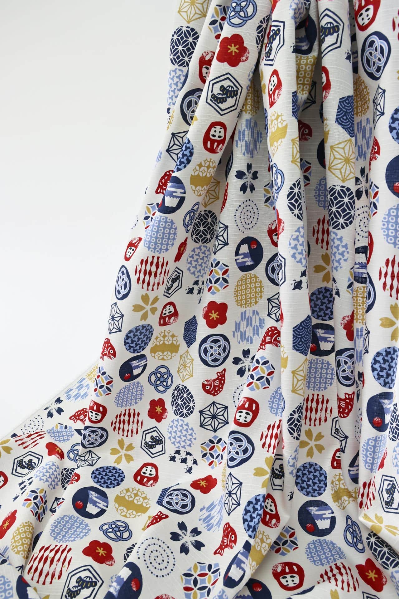 Japanese fabric colorful symbols white background