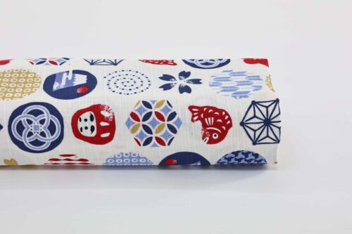 Japanese fabric colorful symbols white background