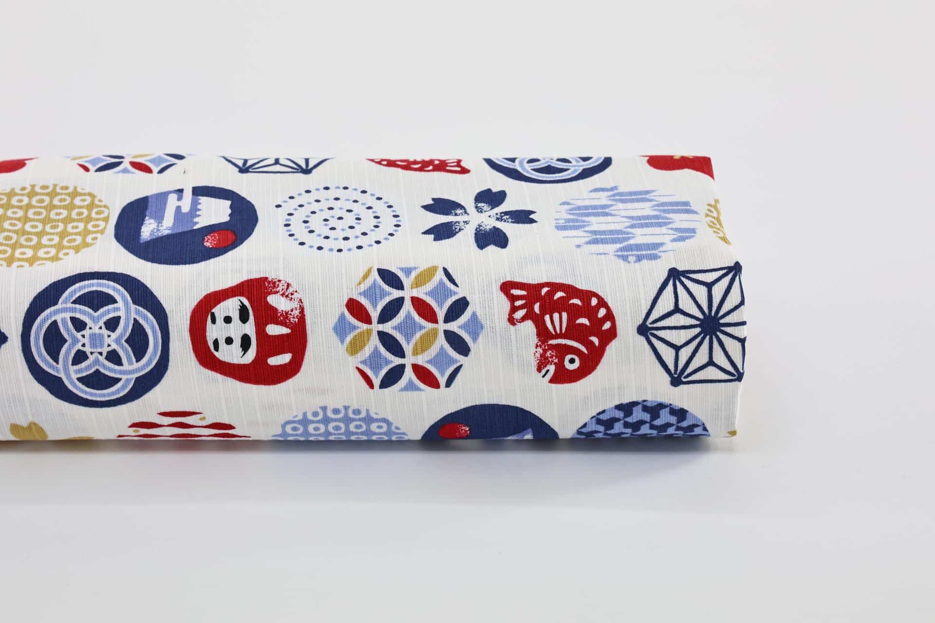 Japanese fabric colorful symbols white background