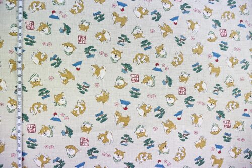 Japanese fabric kawaii Shiba Inu ecru background