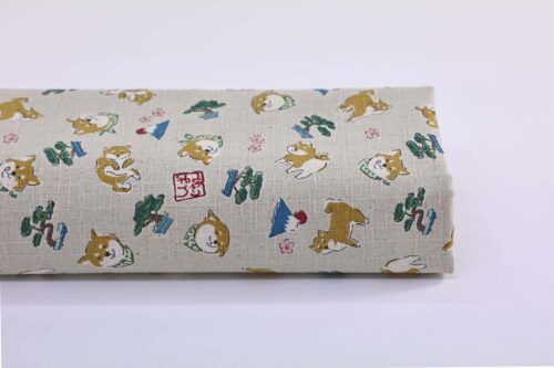 Japanese fabric kawaii Shiba Inu ecru background