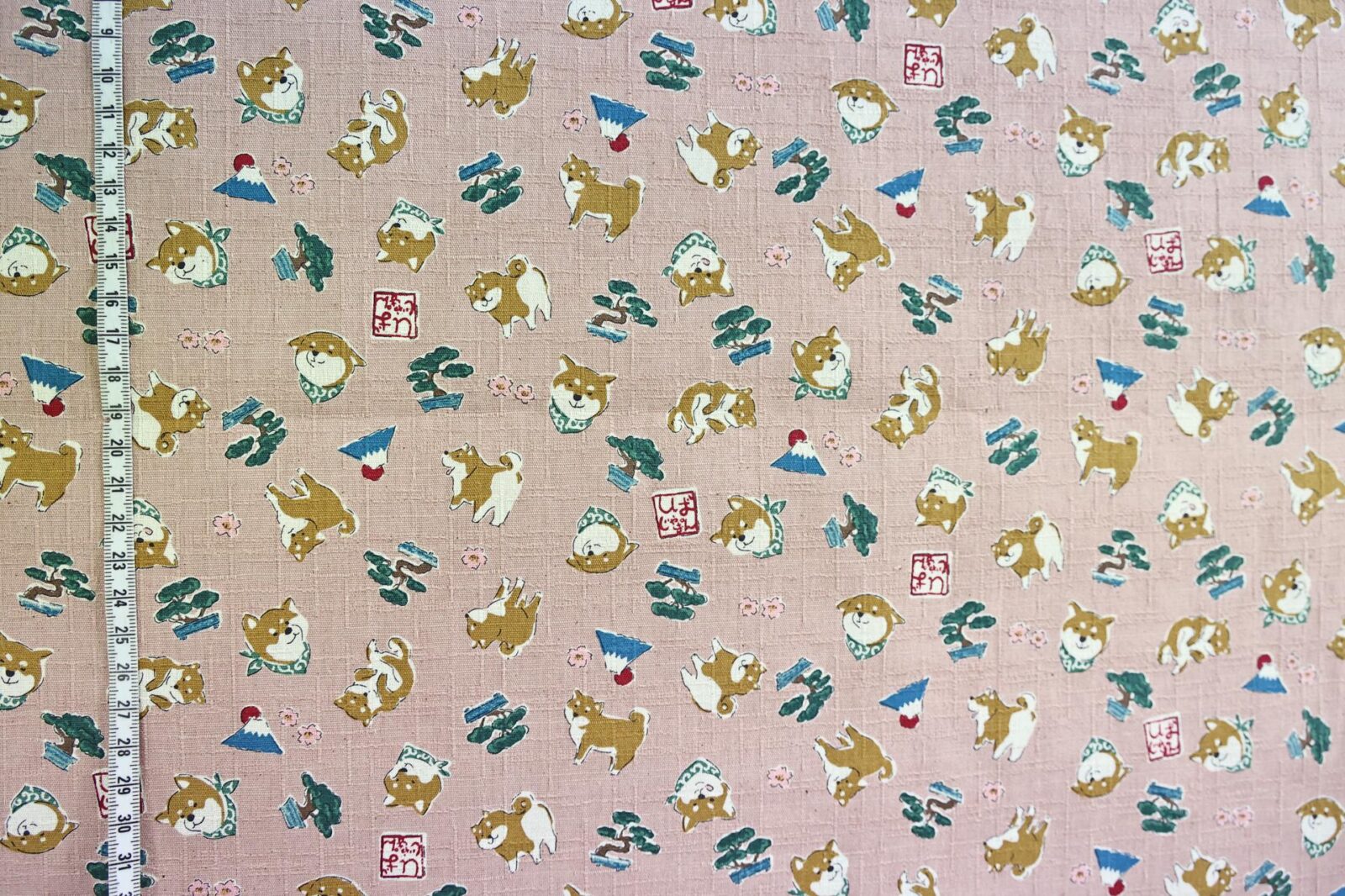 Japanese fabric kawaii Shiba Inu pink background