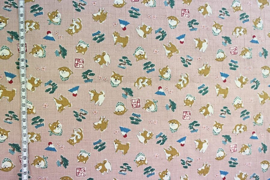Japanese fabric kawaii Shiba Inu pink background