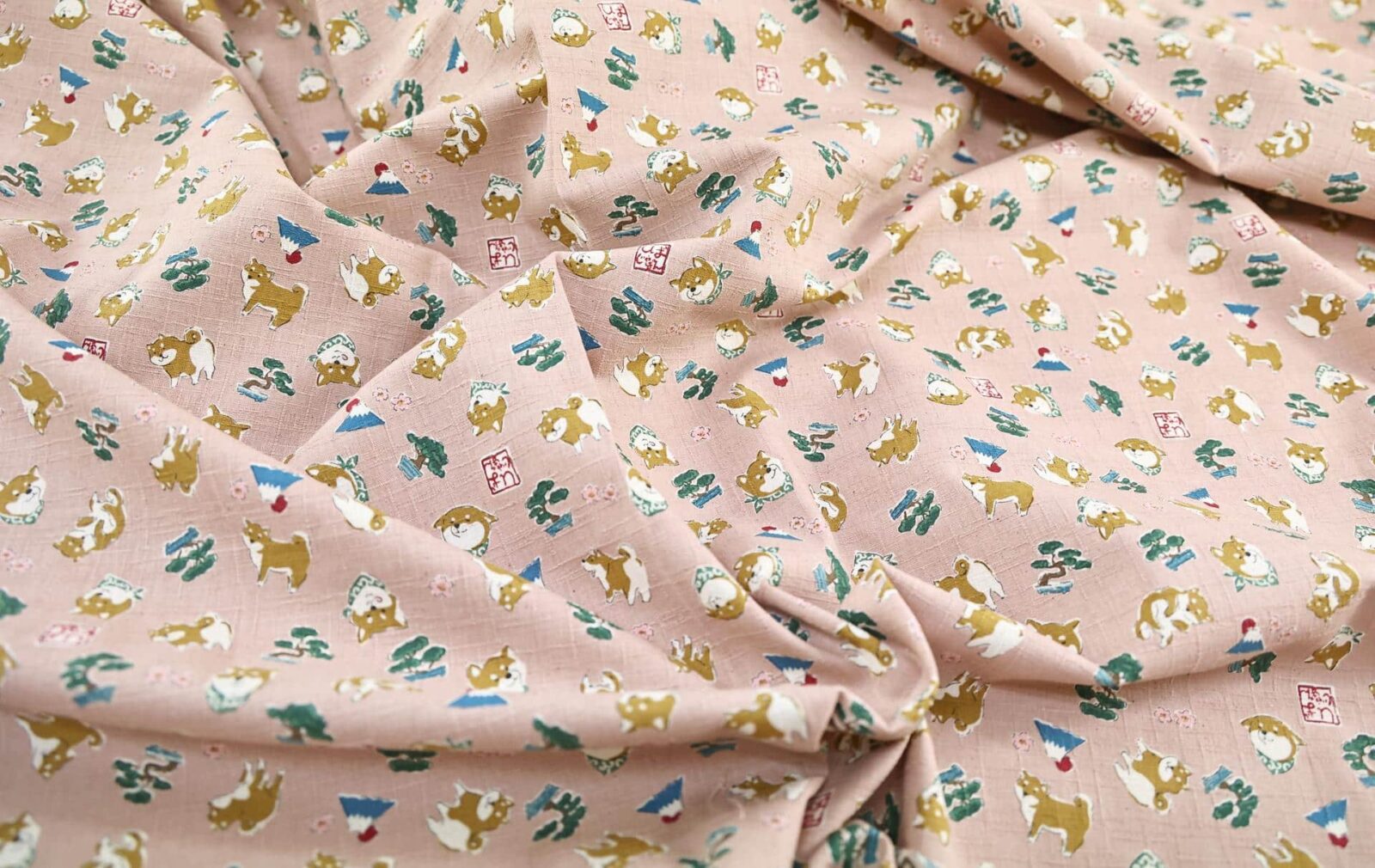 Japanese fabric kawaii Shiba Inu pink background