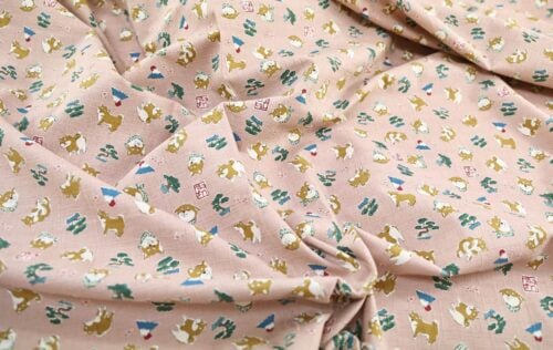Japanese fabric kawaii Shiba Inu pink background