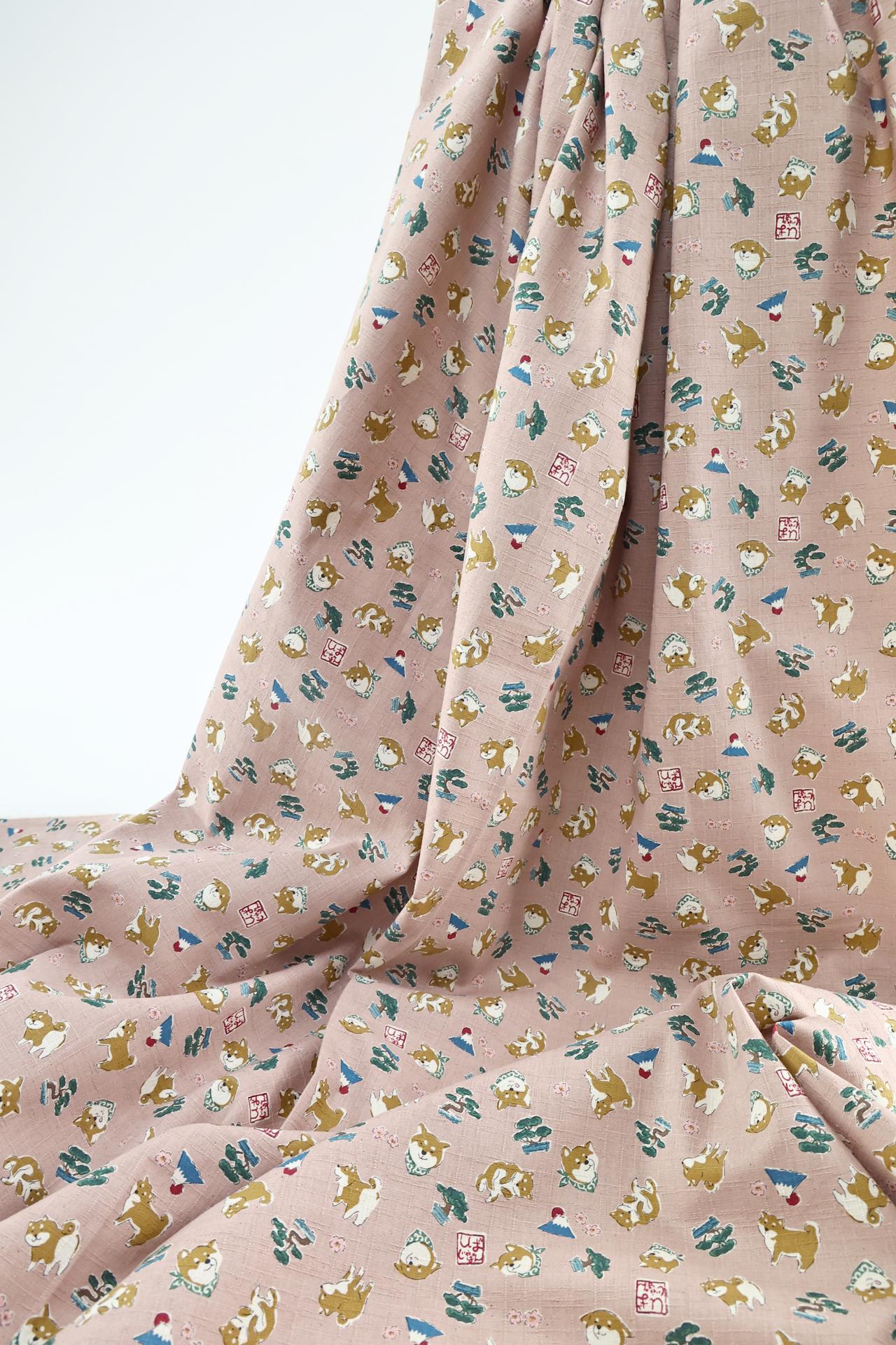 Japanese fabric kawaii Shiba Inu pink background