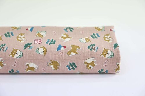 Japanese fabric kawaii Shiba Inu pink background