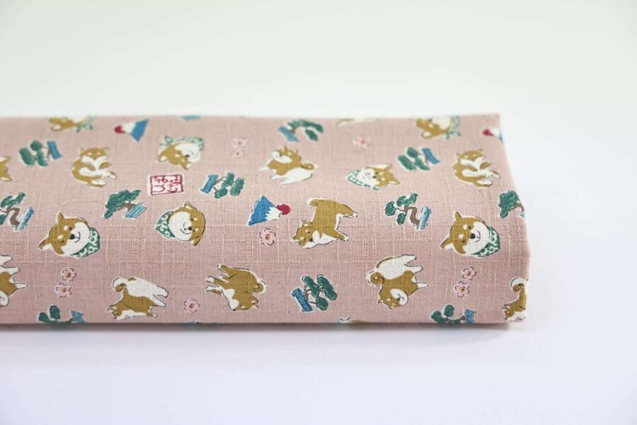 Japanese fabric kawaii Shiba Inu pink background