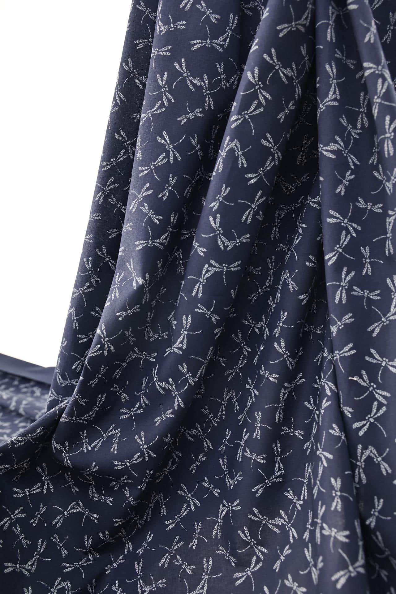 Japanese fabric small dragonflies blue background