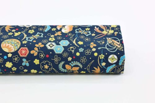 Japanese fabric with traditional motifs navy background